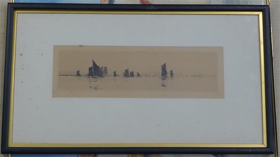 William Lionel Wyllie (1851-1931) Up on the flood 11.5 x 36.5cm